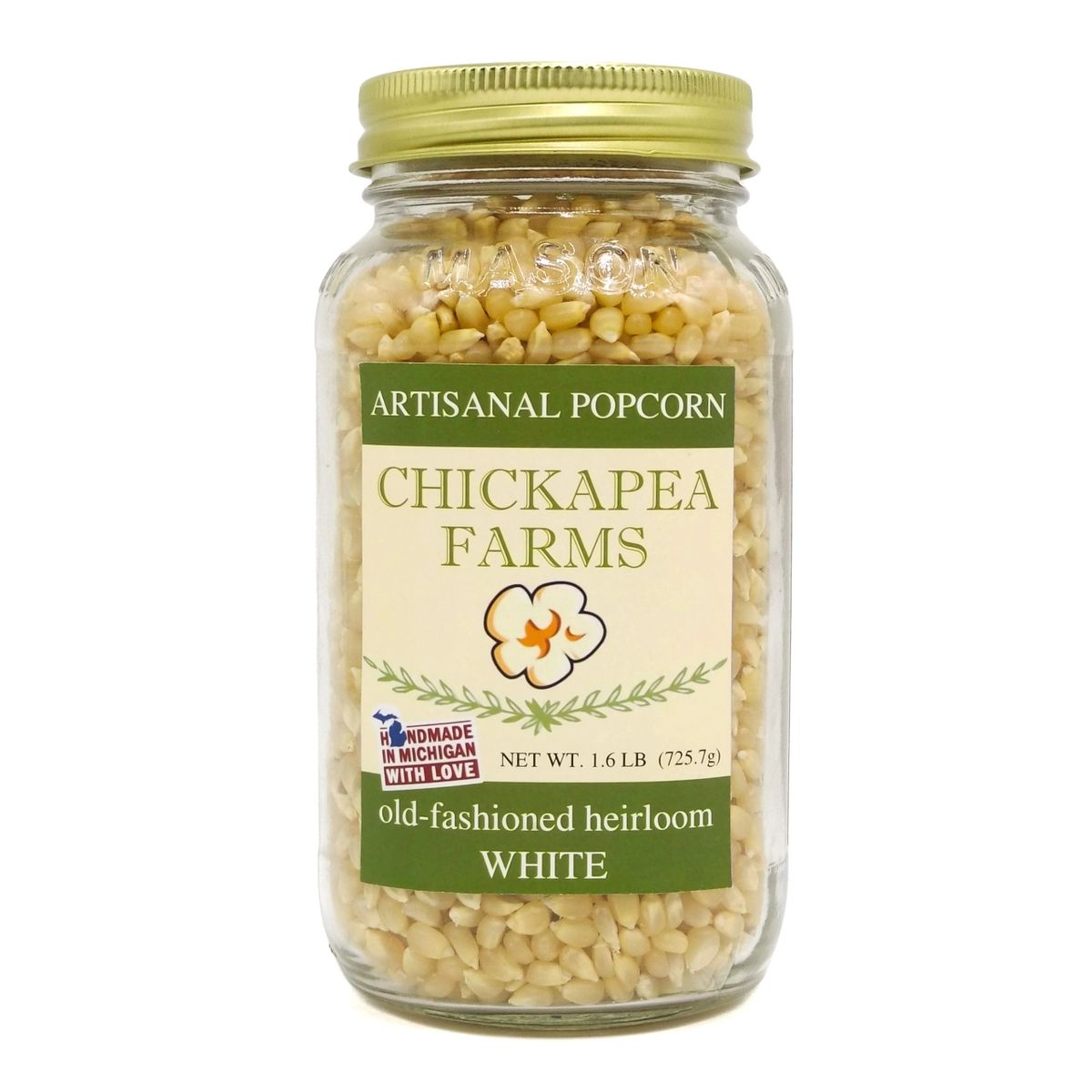 Heirloom Popcorn, Mason Jar, White Kernel